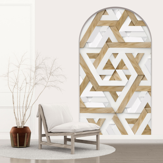 Adesivo Murale - Illusione ottica - Arco - Legno geometrico