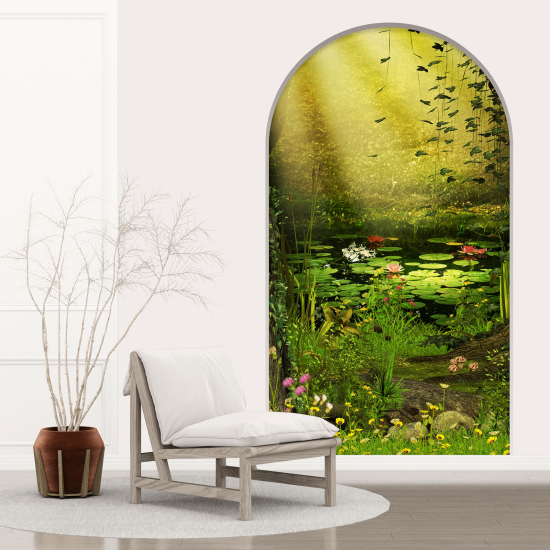 Adesivo Murale - Illusione ottica - Arco - Paesaggio e lago