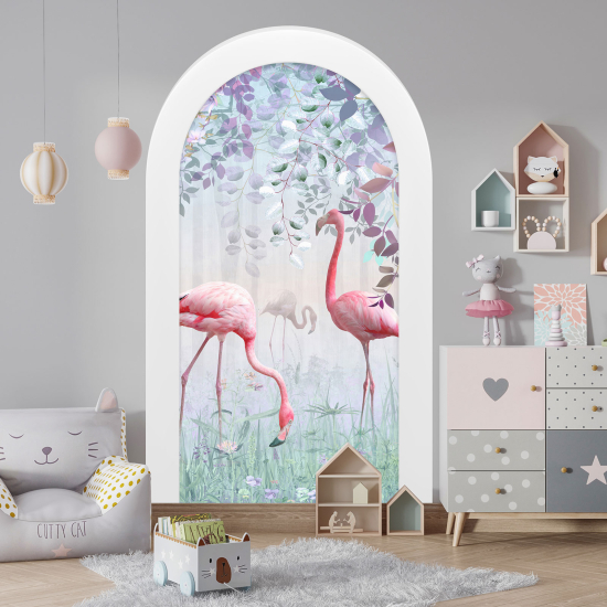 Adesivo Murale - Illusione ottica - Arco per Bambini - Fenicotteri Rosa