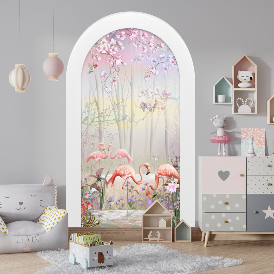 Adesivo Murale - Illusione ottica - Arco per Bambini - Fenicotteri Rosa