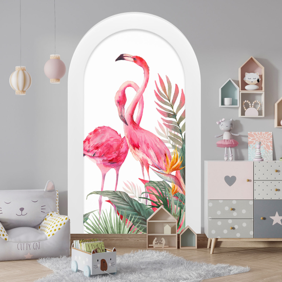 Adesivo Murale - Illusione ottica - Arco per Bambini - Fenicotteri Rosa
