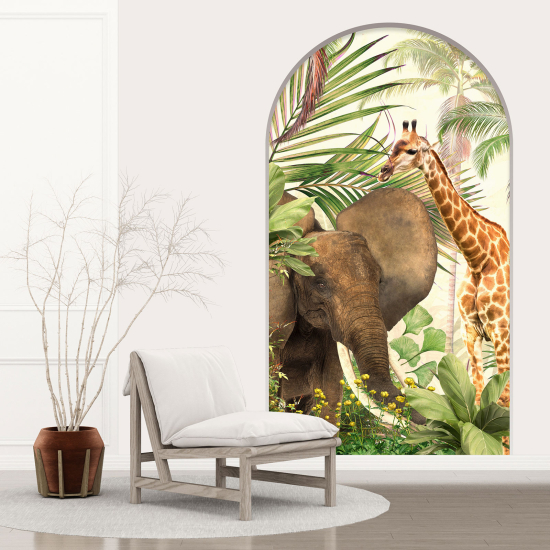 Adesivo Murale - Illusione ottica - Arco per Bambini - Giraffa Elefante