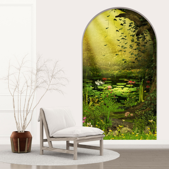 Adesivo Murale - Illusione ottica - Arco per Bambini - Stagno di Bosco Incantato