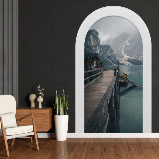 Adesivo Murale - Illusione ottica - Arco - Pontone Montagne