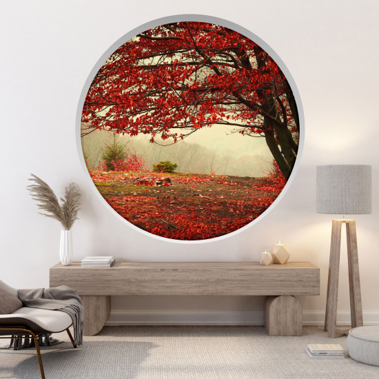 Adesivo Murale - Illusione ottica - Arco rotondo - Albero rosso