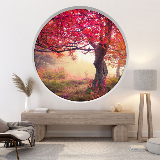 Adesivo Murale - Illusione ottica - Arco rotondo - Albero rosso