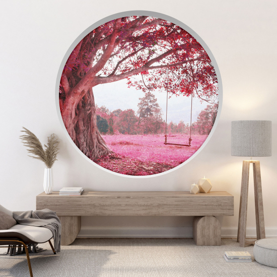 Adesivo Murale - Illusione ottica - Arco rotondo - Altalena sull'albero