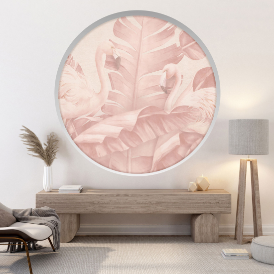Adesivo Murale - Illusione ottica - Arco rotondo - Fenicotteri rosa