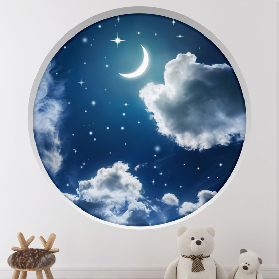 Adesivo Murale - Illusione ottica - Arco rotondo - Luna cielo stellato