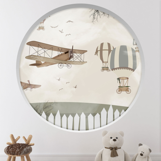 Adesivo Murale - Illusione ottica - Arco rotondo per Bambini - Aeroplani mongolfiere