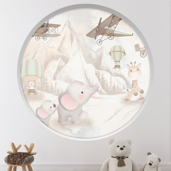 Adesivo Murale - Illusione ottica - Arco rotondo per Bambini - Animali Aerei