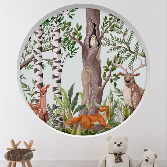 Adesivo Murale - Illusione ottica - Arco rotondo per Bambini - Animali della foresta