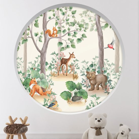Adesivo Murale - Illusione ottica - Arco rotondo per Bambini - Animali della foresta