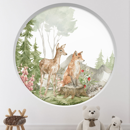 Adesivo Murale - Illusione ottica - Arco rotondo per Bambini - Animali della foresta