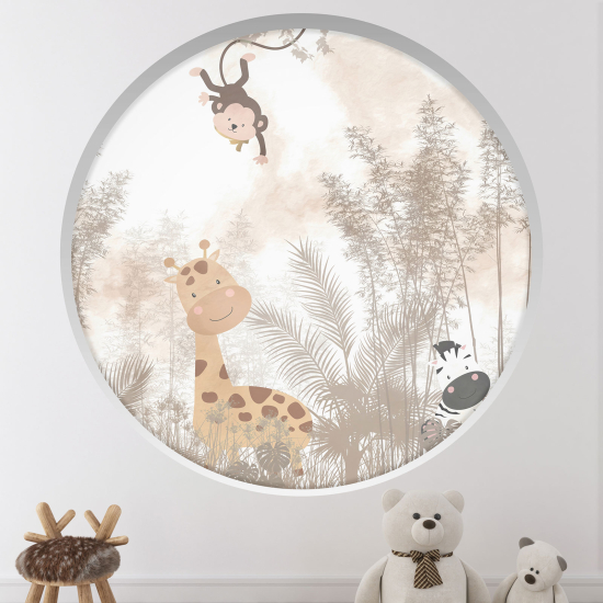 Adesivo Murale - Illusione ottica - Arco rotondo per Bambini - Animali della Foresta