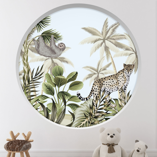 Adesivo Murale - Illusione ottica - Arco rotondo per Bambini - Animali della giungla
