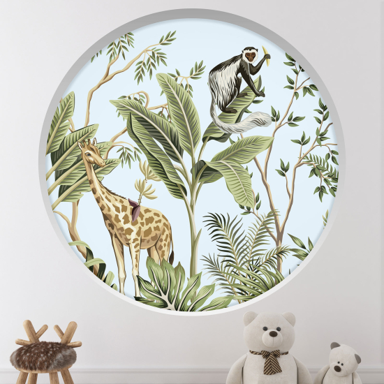 Adesivo Murale - Illusione ottica - Arco rotondo per Bambini - Animali della giungla