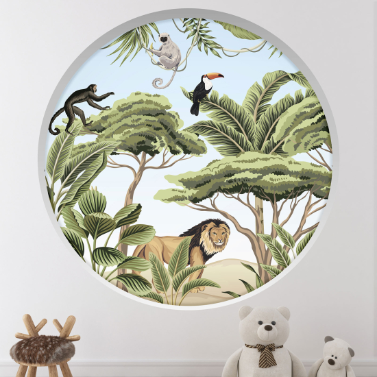 Adesivo Murale - Illusione ottica - Arco rotondo per Bambini - Animali della giungla