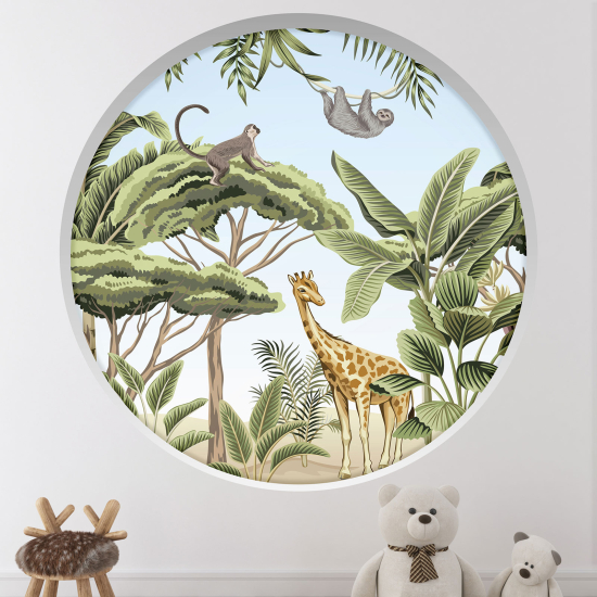 Adesivo Murale - Illusione ottica - Arco rotondo per Bambini - Animali della giungla