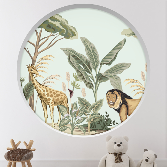 Adesivo Murale - Illusione ottica - Arco rotondo per Bambini - Animali della giungla