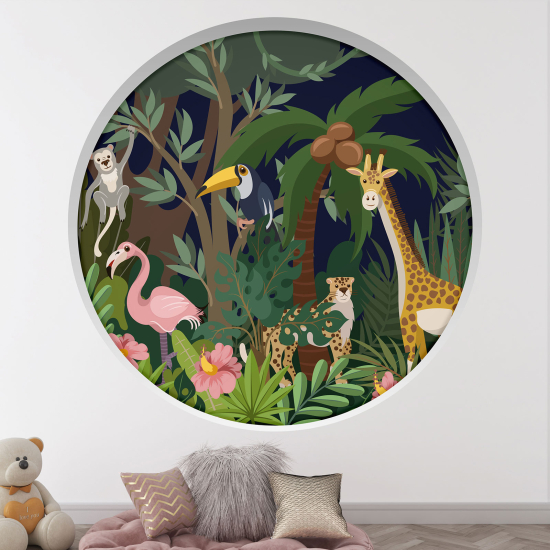 Adesivo Murale - Illusione ottica - Arco rotondo per Bambini - Animali della giungla