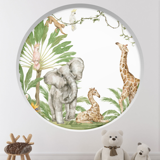 Adesivo Murale - Illusione ottica - Arco rotondo per Bambini - Animali della giungla