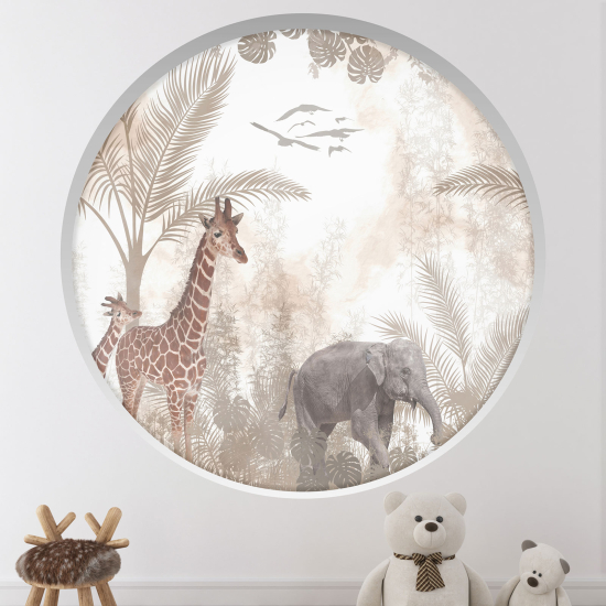 Adesivo Murale - Illusione ottica - Arco rotondo per Bambini - Animali della giungla