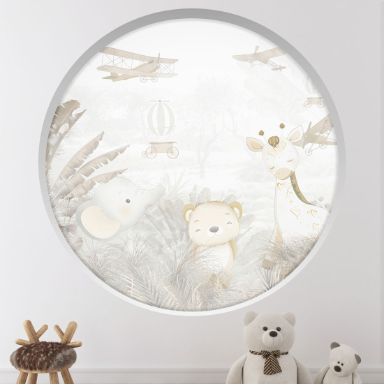 Adesivo Murale - Illusione ottica - Arco rotondo per Bambini - Animali della giungla