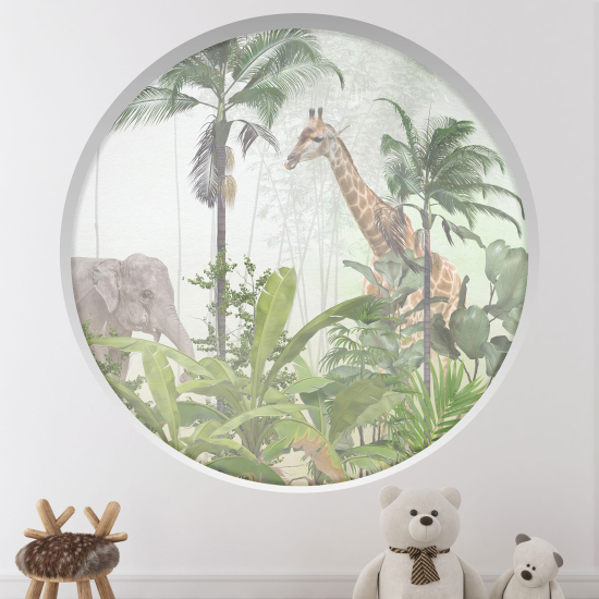 Adesivo Murale - Illusione ottica - Arco rotondo per Bambini - Animali della giungla