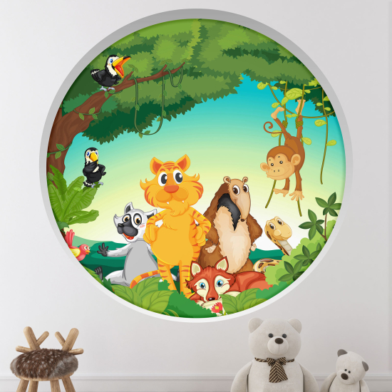 Adesivo Murale - Illusione ottica - Arco rotondo per Bambini - Animali della giungla