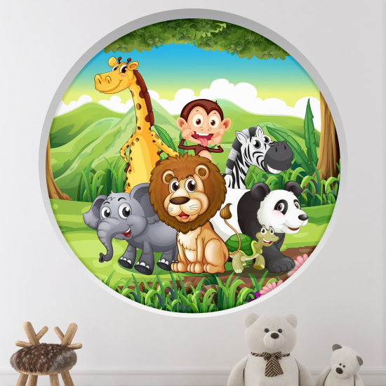 Adesivo Murale - Illusione ottica - Arco rotondo per Bambini - Animali della giungla
