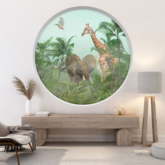 Adesivo Murale - Illusione ottica - Arco rotondo per Bambini - Animali della giungla