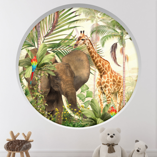 Adesivo Murale - Illusione ottica - Arco rotondo per Bambini - Animali della giungla