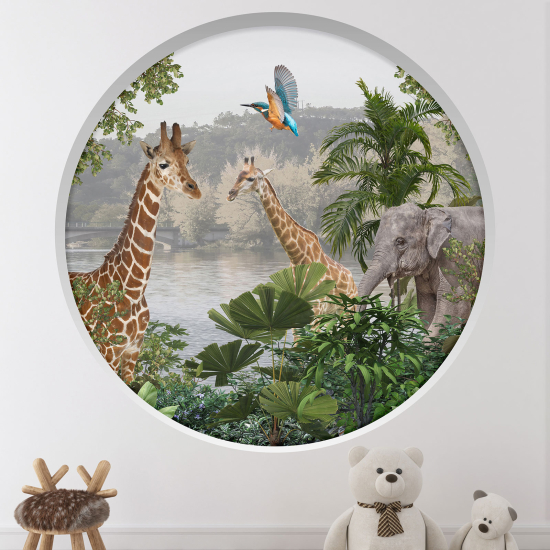 Adesivo Murale - Illusione ottica - Arco rotondo per Bambini - Animali della giungla