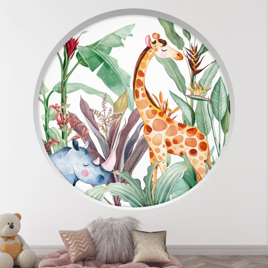Adesivo Murale - Illusione ottica - Arco rotondo per Bambini - Animali della giungla