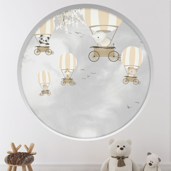 Adesivo Murale - Illusione ottica - Arco rotondo per Bambini - Animali mongolfiera