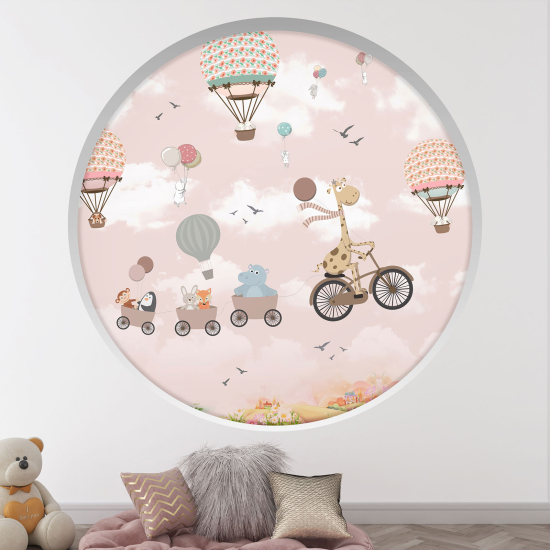 Adesivo Murale - Illusione ottica - Arco rotondo per Bambini - Animali nel cielo