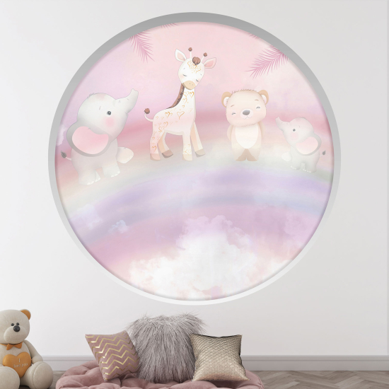 Adesivo Murale - Illusione ottica - Arco rotondo per Bambini - Animali nel cielo