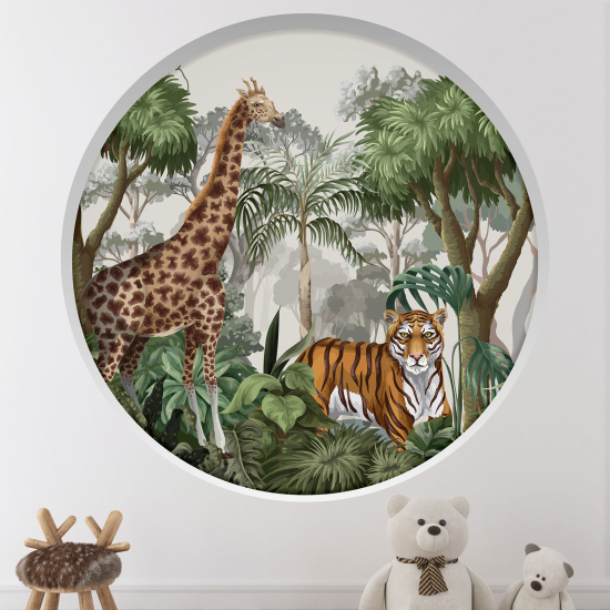 Adesivo Murale - Illusione ottica - Arco rotondo per Bambini - Animali nella giungla