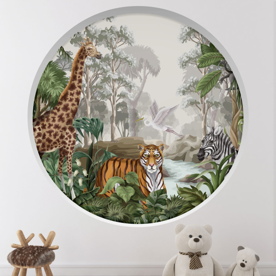 Adesivo Murale - Illusione ottica - Arco rotondo per Bambini - Animali nella giungla