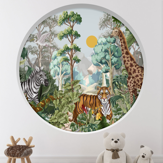 Adesivo Murale - Illusione ottica - Arco rotondo per Bambini - Animali nella giungla