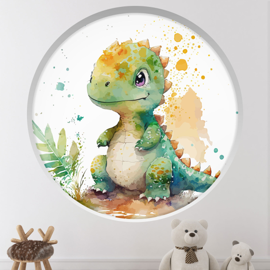Adesivo Murale - Illusione ottica - Arco rotondo per Bambini - Bambino dinosauro