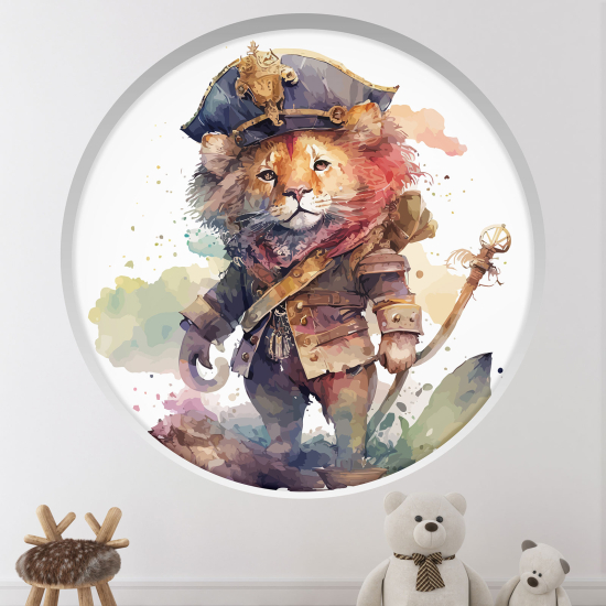 Adesivo Murale - Illusione ottica - Arco rotondo per Bambini - Capitano leone