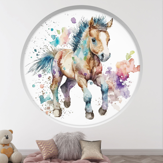 Adesivo Murale - Illusione ottica - Arco rotondo per Bambini - Cavallo colorato