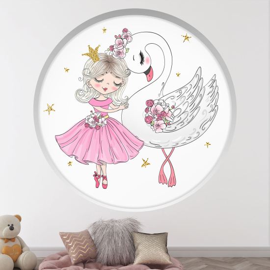 Adesivo Murale - Illusione ottica - Arco rotondo per Bambini - Cigno danzante