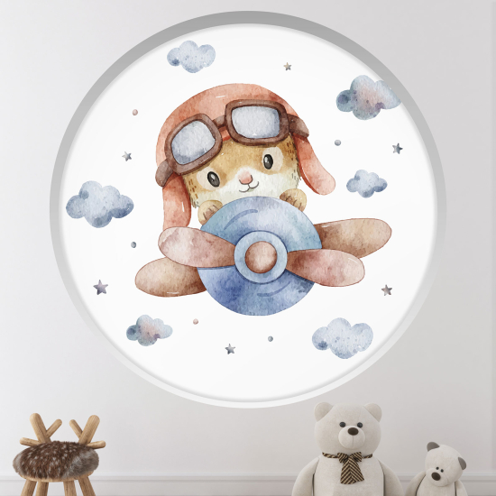 Adesivo Murale - Illusione ottica - Arco rotondo per Bambini - Coniglio aviatore