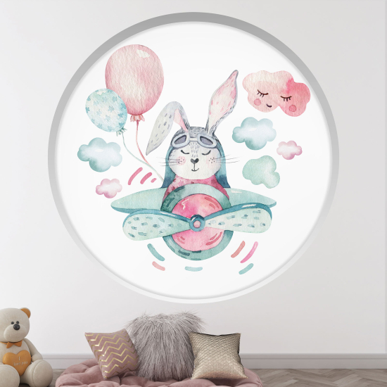 Adesivo Murale - Illusione ottica - Arco rotondo per Bambini - Coniglio aviatore