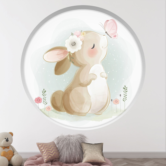 Adesivo Murale - Illusione ottica - Arco rotondo per Bambini - Coniglio farfalla