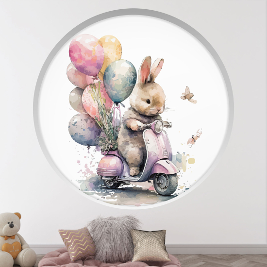 Adesivo Murale - Illusione ottica - Arco rotondo per Bambini - Coniglio moto