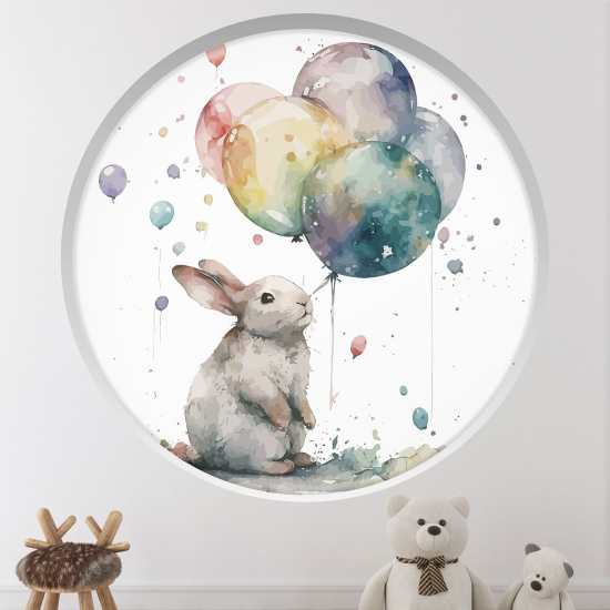 Adesivo Murale - Illusione ottica - Arco rotondo per Bambini - Coniglio palloncini